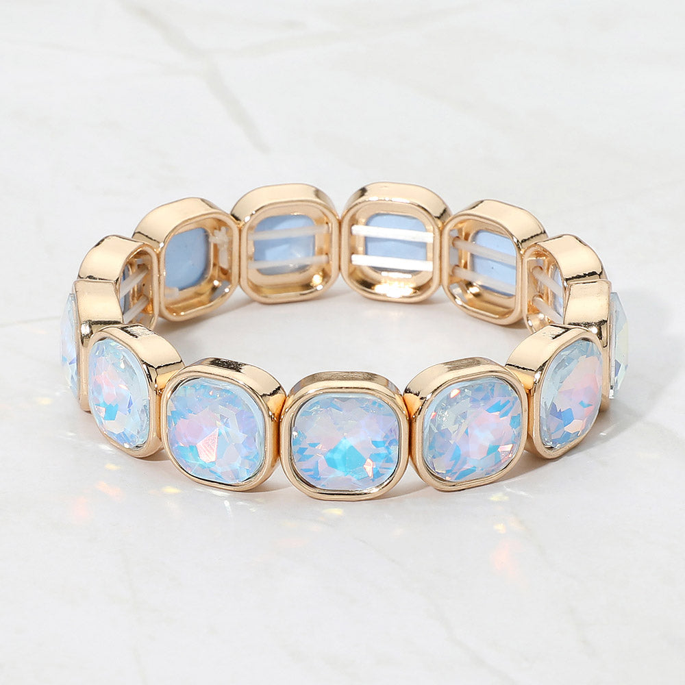 Madeline Love Blue, Gold, Opal Faceted Cushion Gem Beaded Stretch Bracelet