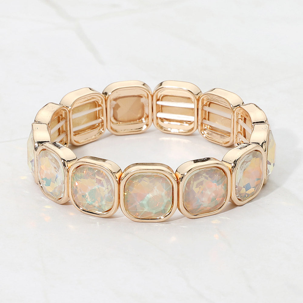 Madeline Love Champagne, Gold, Opal Faceted Cushion Gem Beaded Stretch Bracelet