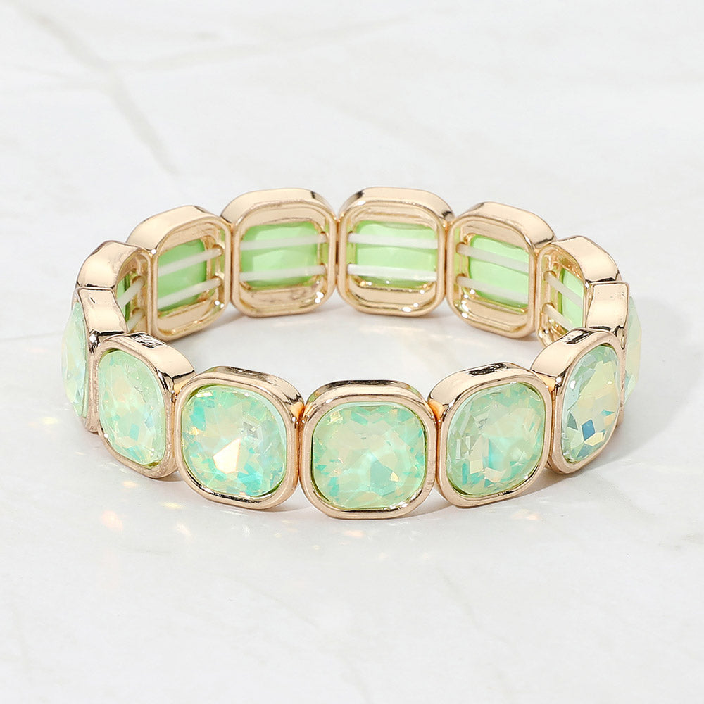 Madeline Love Gold, Lime, Opal Faceted Cushion Gem Beaded Stretch Bracelet