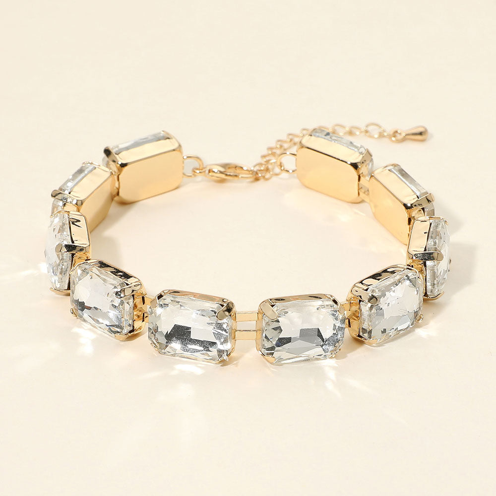 Madeline Love Clear, Gold Emerald Cut Gem Link Evening Bracelet