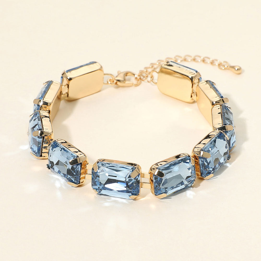 Madeline Love Light Blue Emerald Cut Gem Link Evening Bracelet