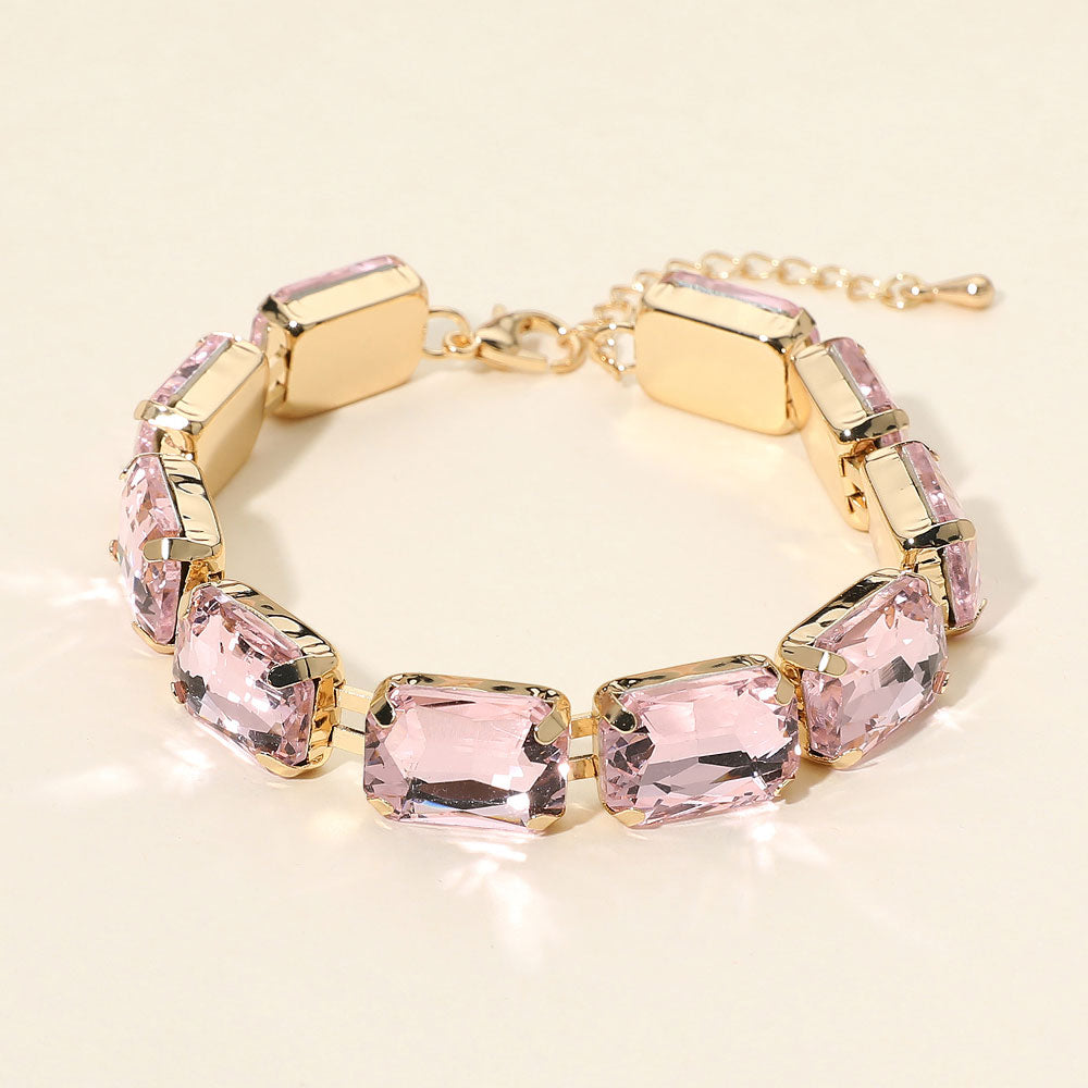 Madeline Love Light, Pink Emerald Cut Gem Link Evening Bracelet