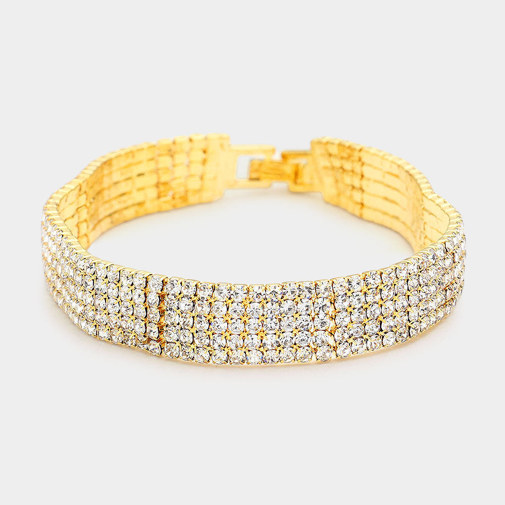 Madeline Love Gold Rippled Rhinestone Evening Bracelet - Bracelets