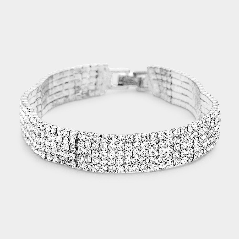 Madeline Love Silver Rippled Rhinestone Evening Bracelet - Bracelets
