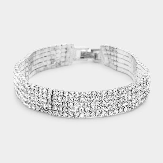 Madeline Love Silver Rippled Rhinestone Evening Bracelet - Bracelets