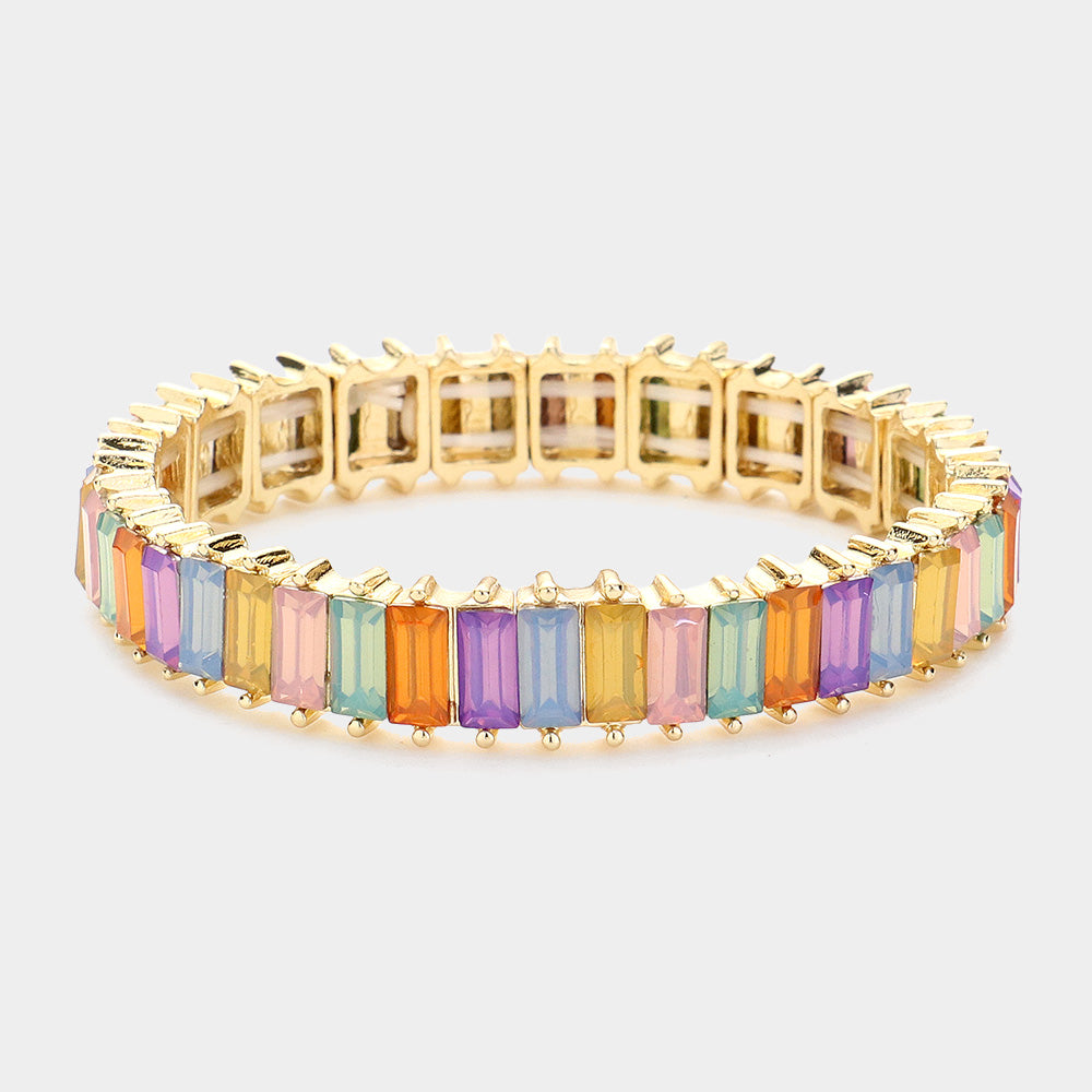 Madeline Love Gold, Multi Baguette Stone Stretch Evening Bracelet - Bracelets