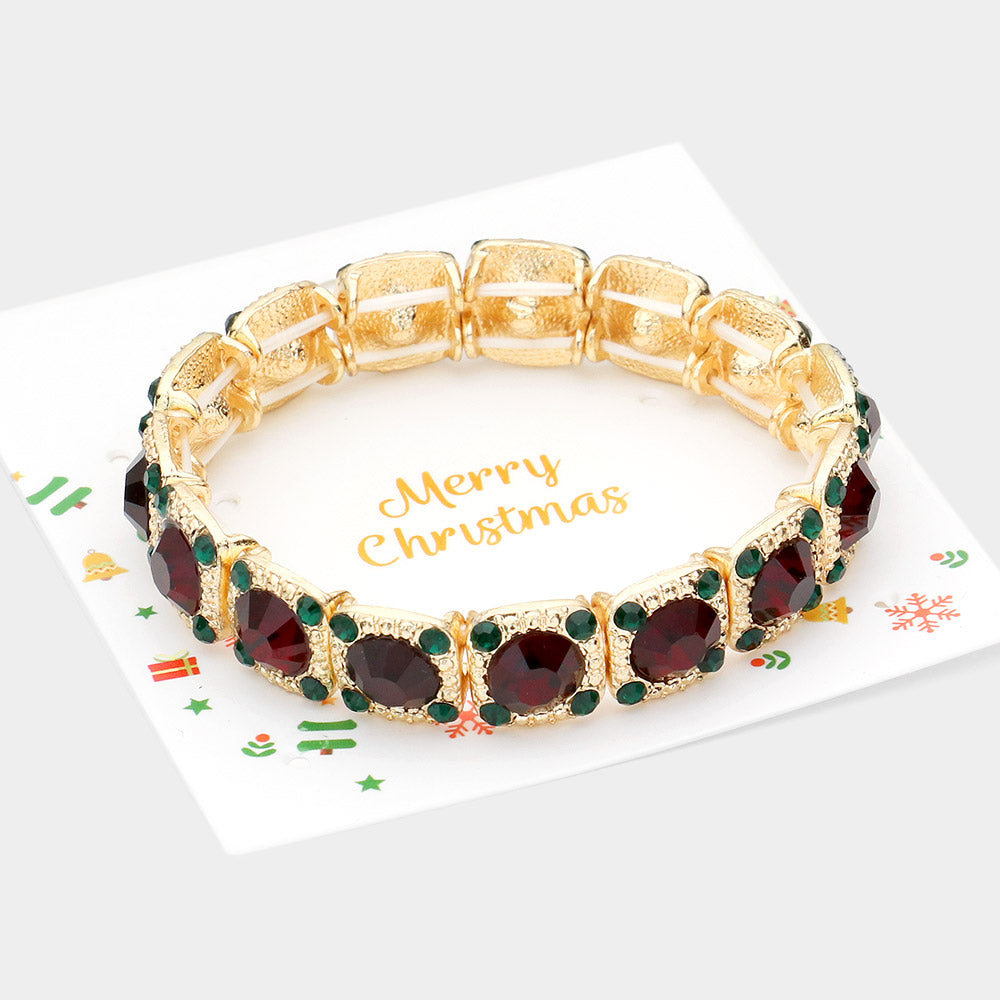 Madeline Love Multi Round Stone Embellished Metal Square Stretch Evening Bracelet - Bracelets