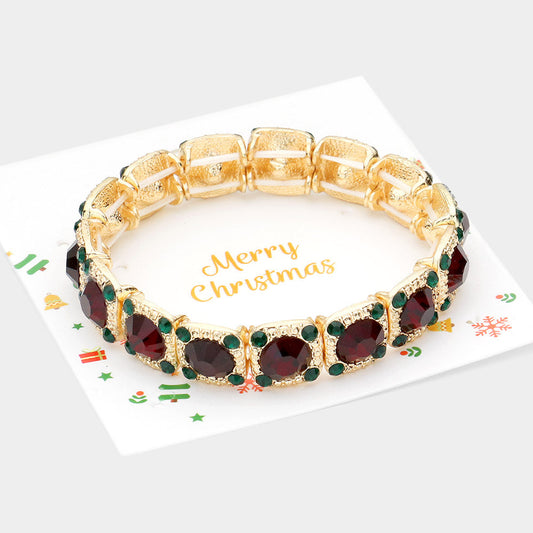 Madeline Love Multi Round Stone Embellished Metal Square Stretch Evening Bracelet - Bracelets