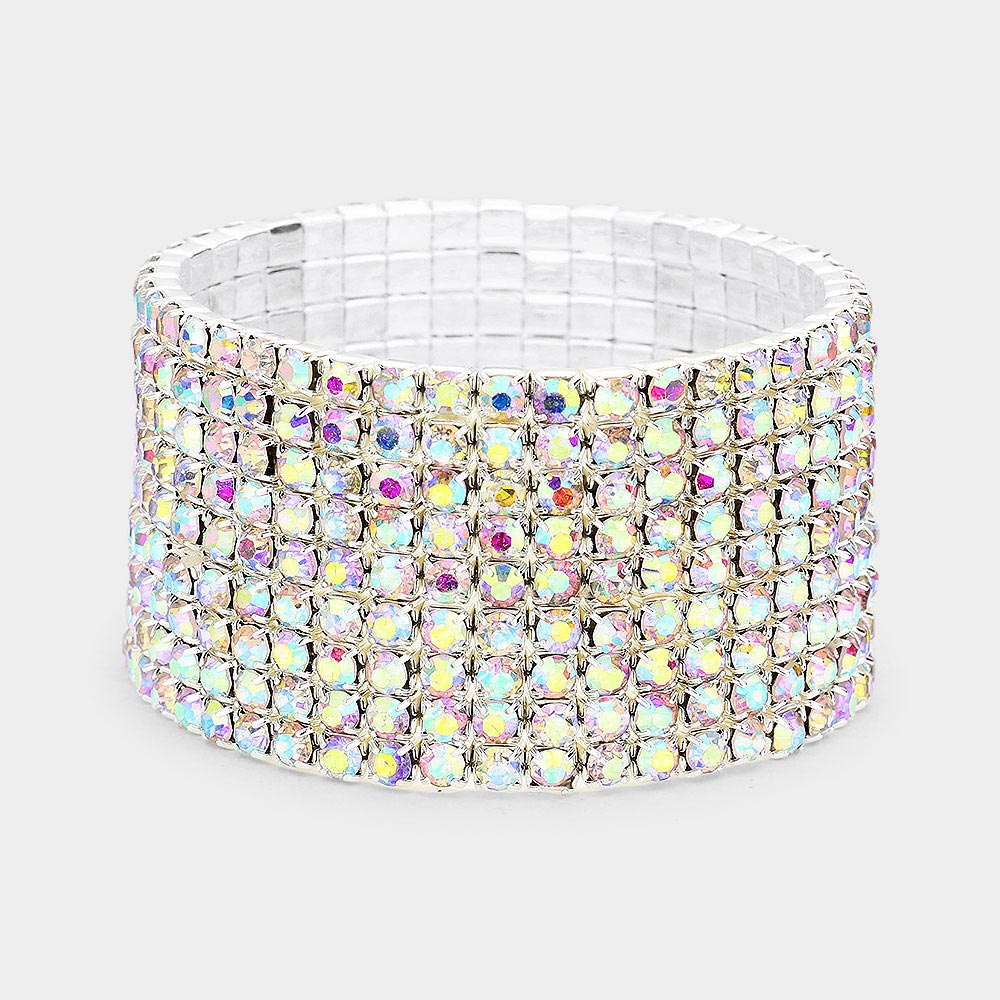 Madeline Love AB, Silver 9-Row Rhinestone Stretchable Bracelet - Bracelets