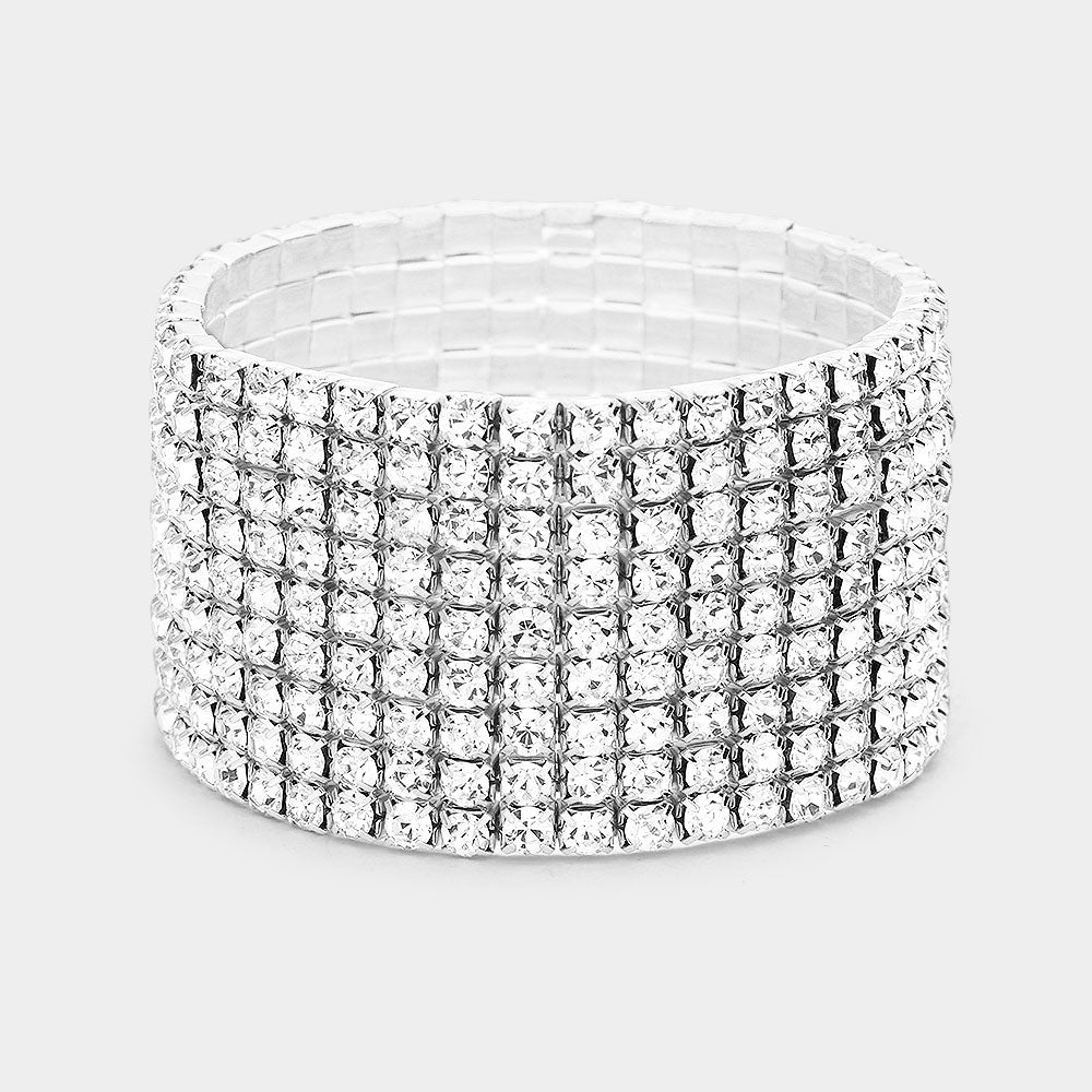 Madeline Love Clear, Silver 9-Row Rhinestone Stretchable Bracelet - Bracelets