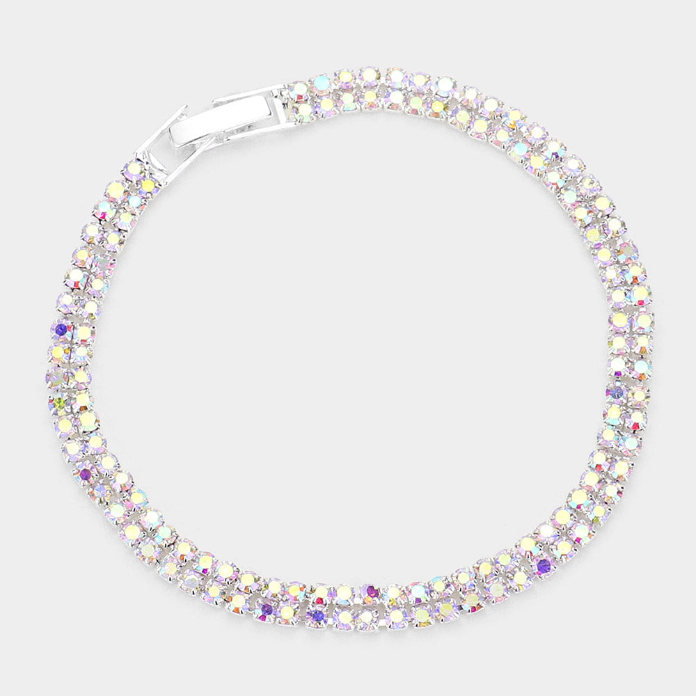 Madeline Love AB, Silver 2Rows Rhinestone Evening Bracelet - Bracelets