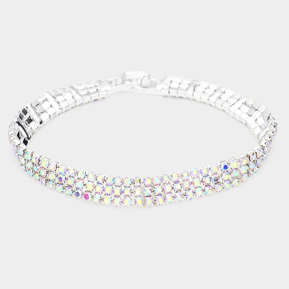Madeline Love AB, Silver 3Rows Rhinestone Evening Bracelet