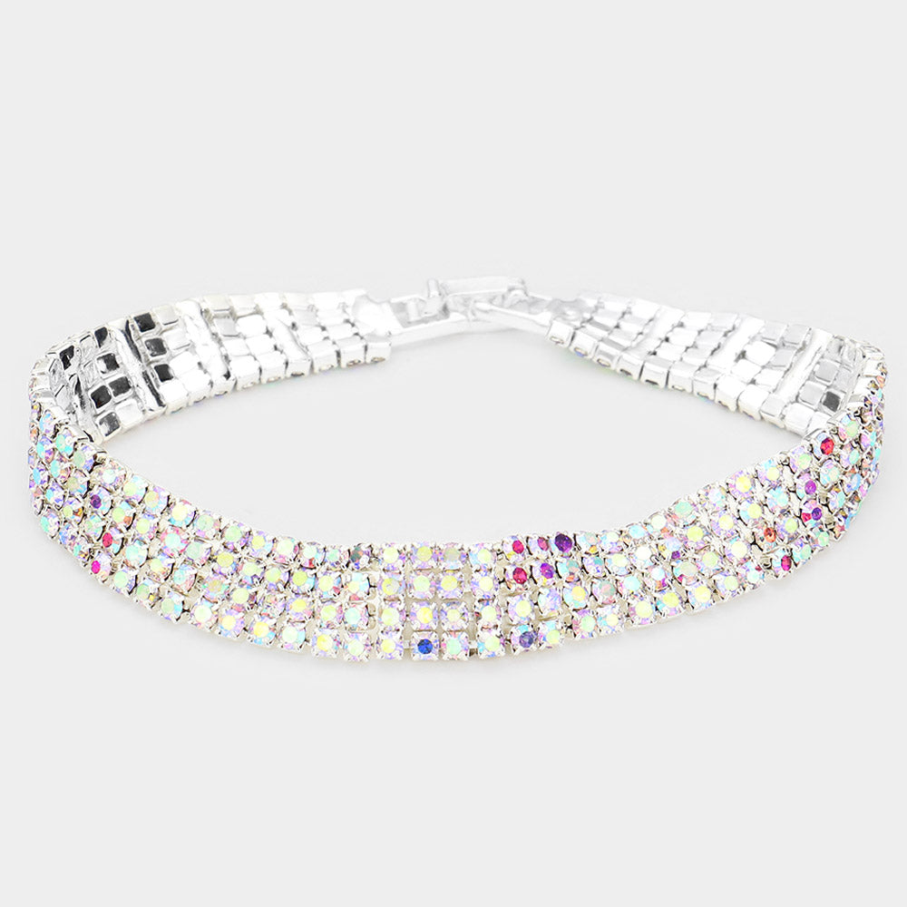 Madeline Love AB, Silver 4Rows Rhinestone Evening Bracelet - Bracelets