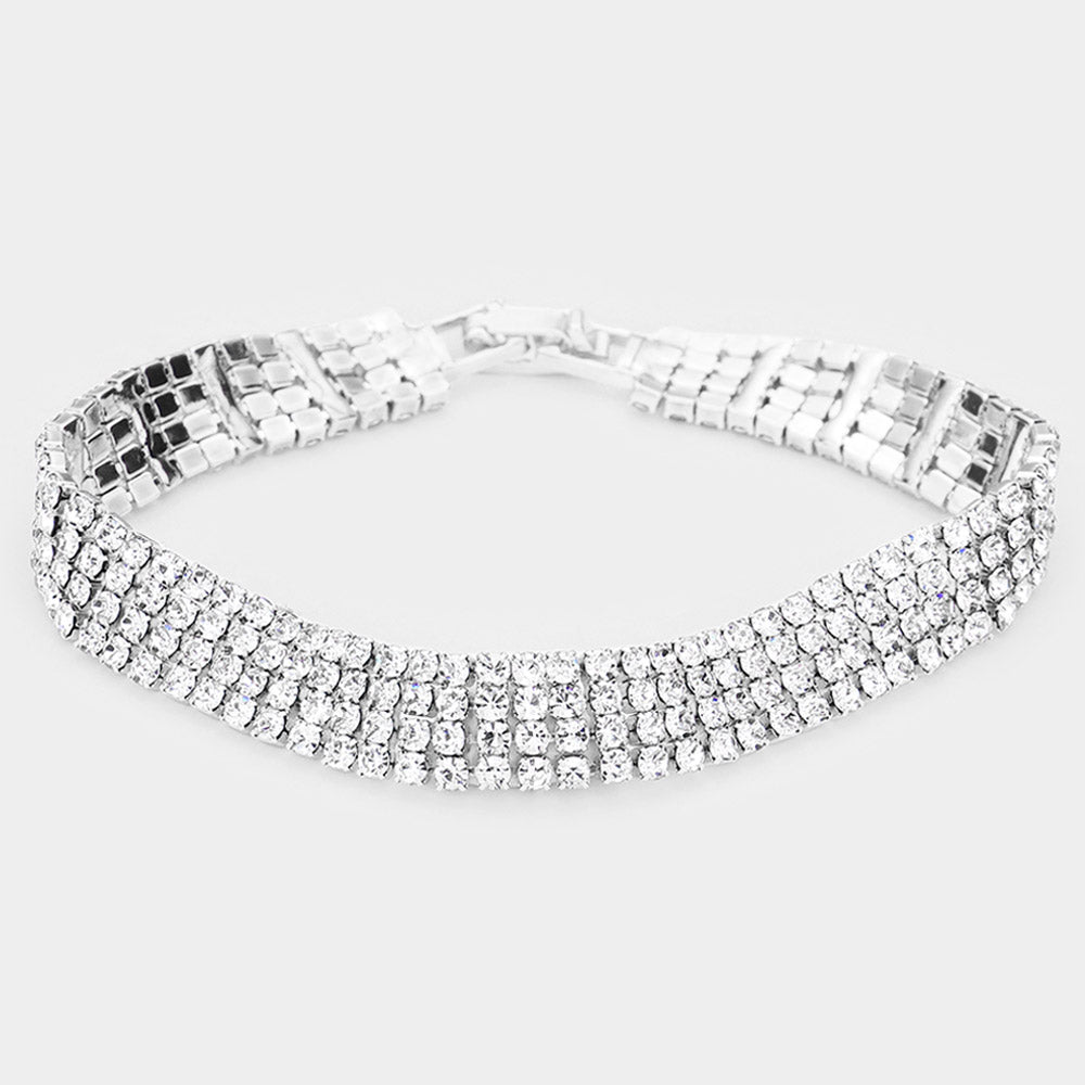 Madeline Love Clear, Silver 4Rows Rhinestone Evening Bracelet - Bracelets