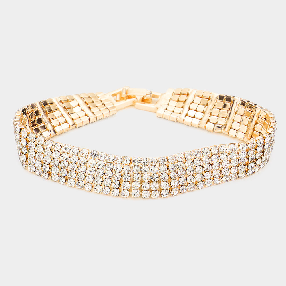 Madeline Love Clear, Gold 5Rows Rhinestone Evening Bracelet