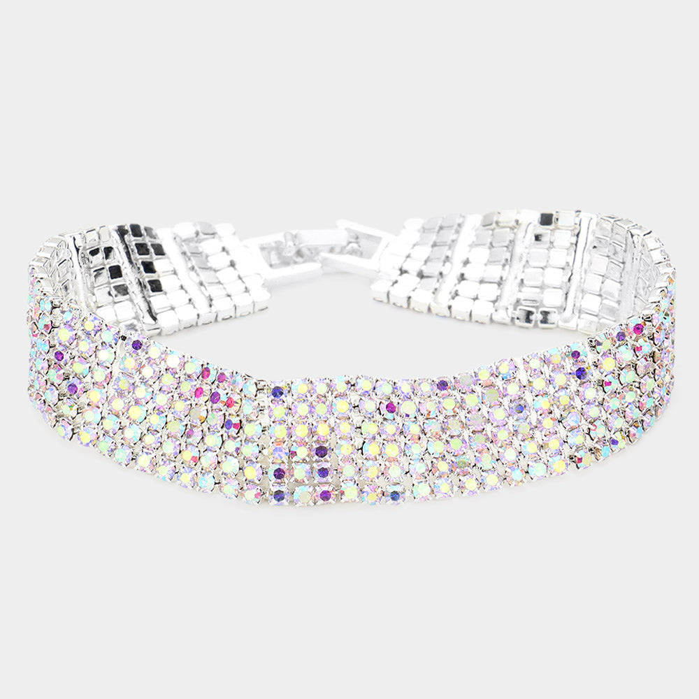 Madeline Love AB, Silver 6Rows Rhinestone Evening Bracelet - Bracelets