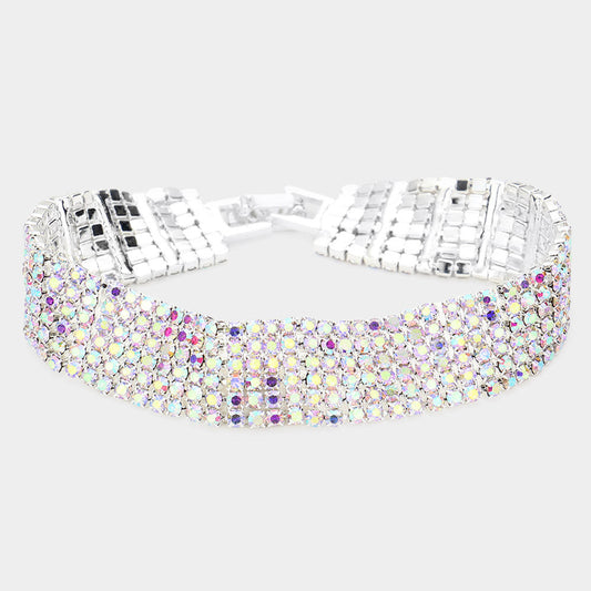 Madeline Love AB, Silver 6Rows Rhinestone Evening Bracelet - Bracelets