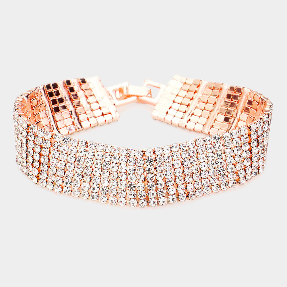Madeline Love Clear, Rose Gold 7Rows Rhinestone Evening Bracelet - Bracelets