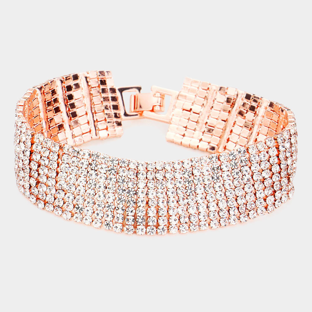 Madeline Love Clear, Rose Gold 8Rows Rhinestone Evening Bracelet - Bracelets
