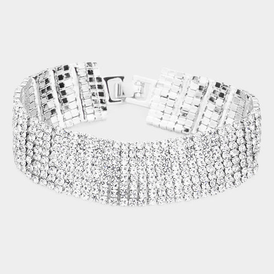 Madeline Love Clear, Silver 8Rows Rhinestone Evening Bracelet - Bracelets