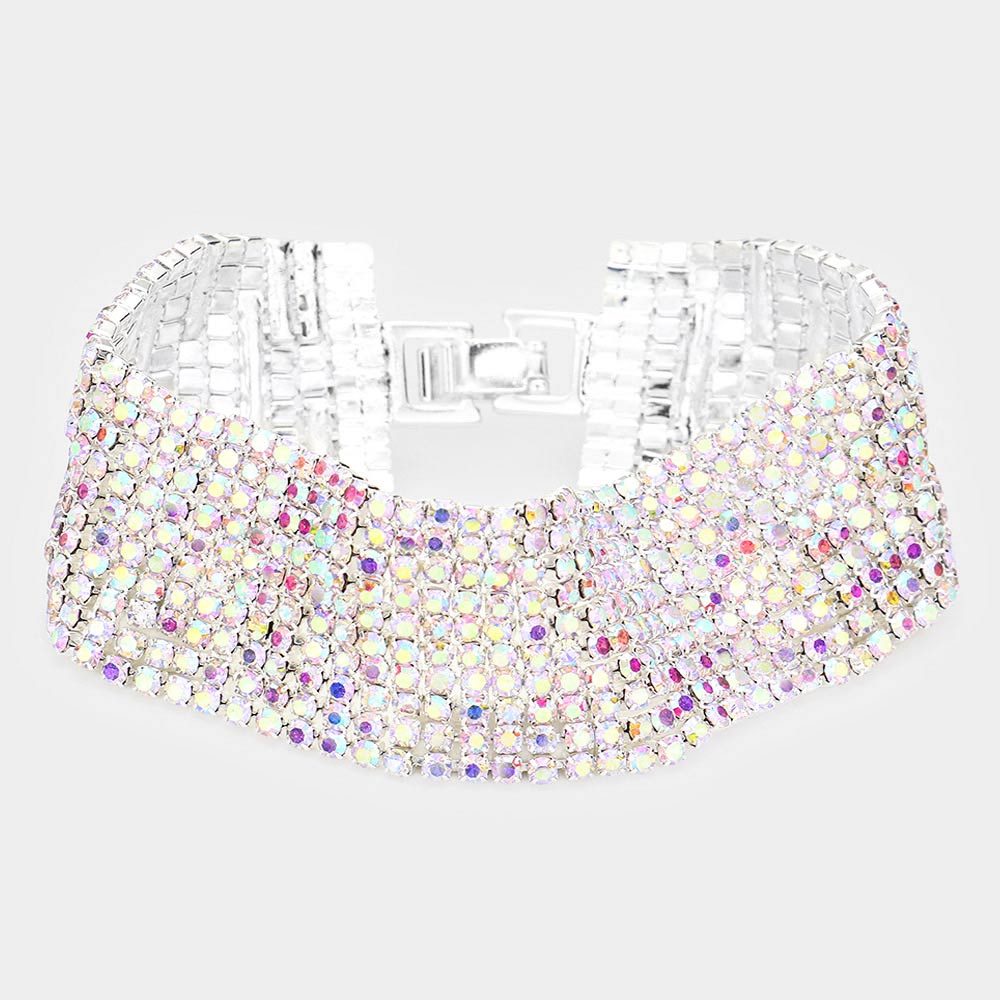 Madeline Love AB, Silver 10Rows Rhinestone Evening Bracelet