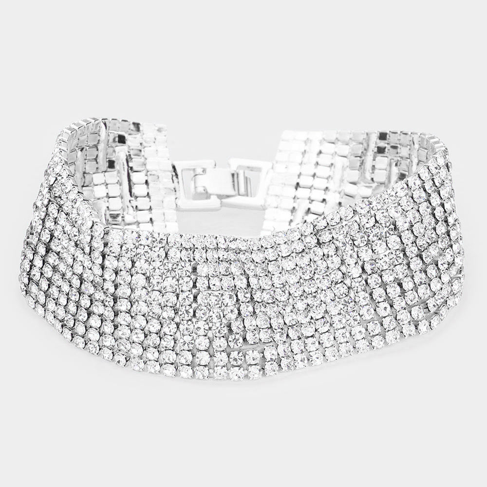 Madeline Love Silver 10Rows Rhinestone Evening Bracelet