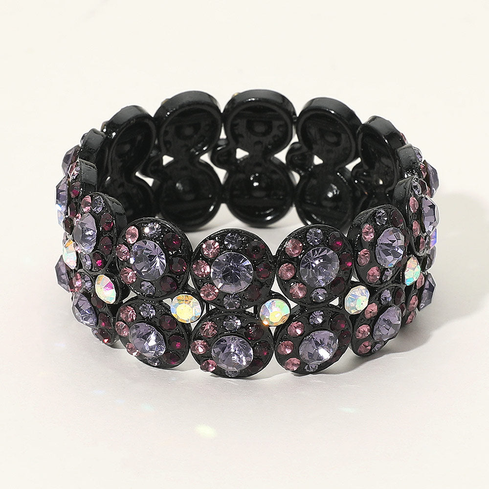 Madeline Love Amethyst , Black Crystal Rhinestone Stretch Evening Bracelet - Bracelets