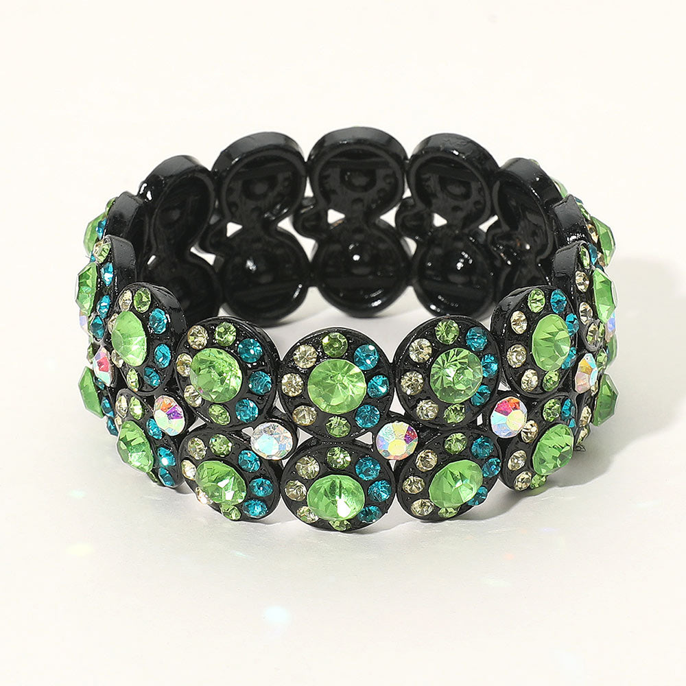 Madeline Love Black, Blue Zircon, Peridot Crystal Rhinestone Stretch Evening Bracelet - Bracelets
