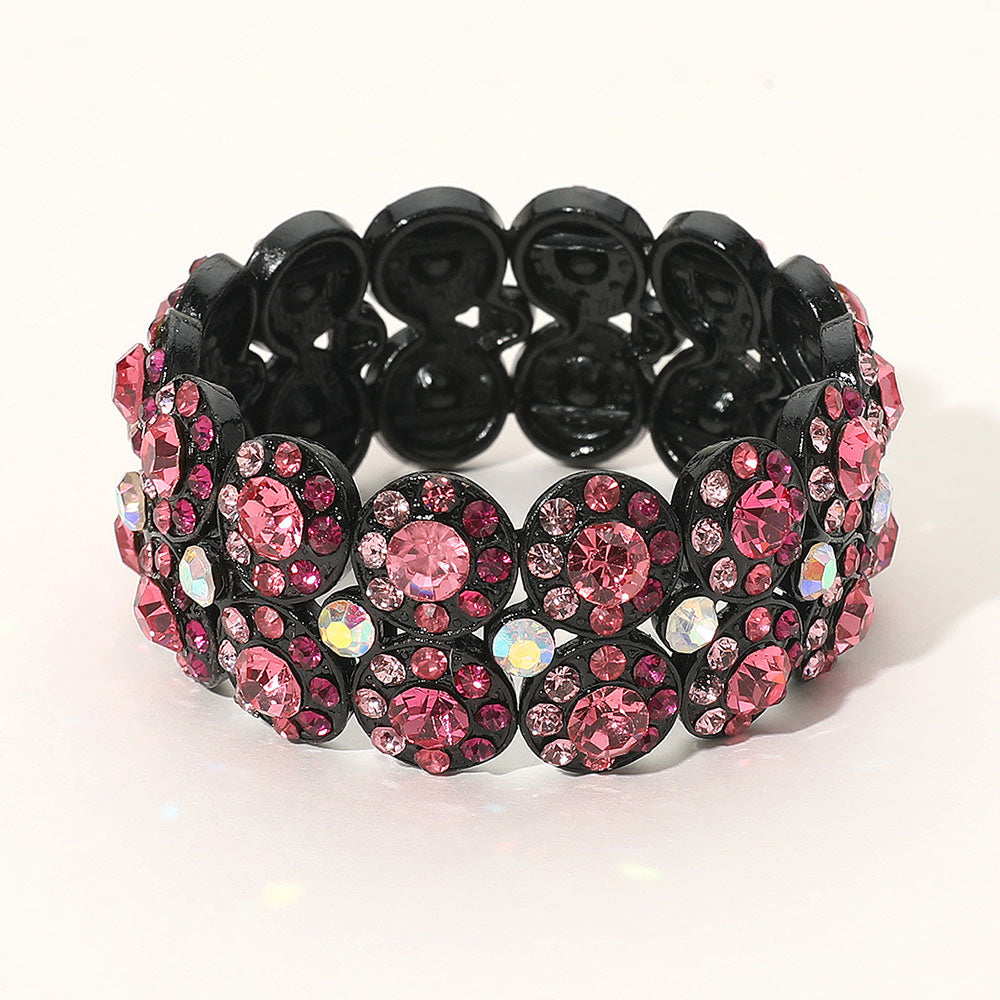 Madeline Love Black, Fuchsia Crystal Rhinestone Stretch Evening Bracelet - Bracelets
