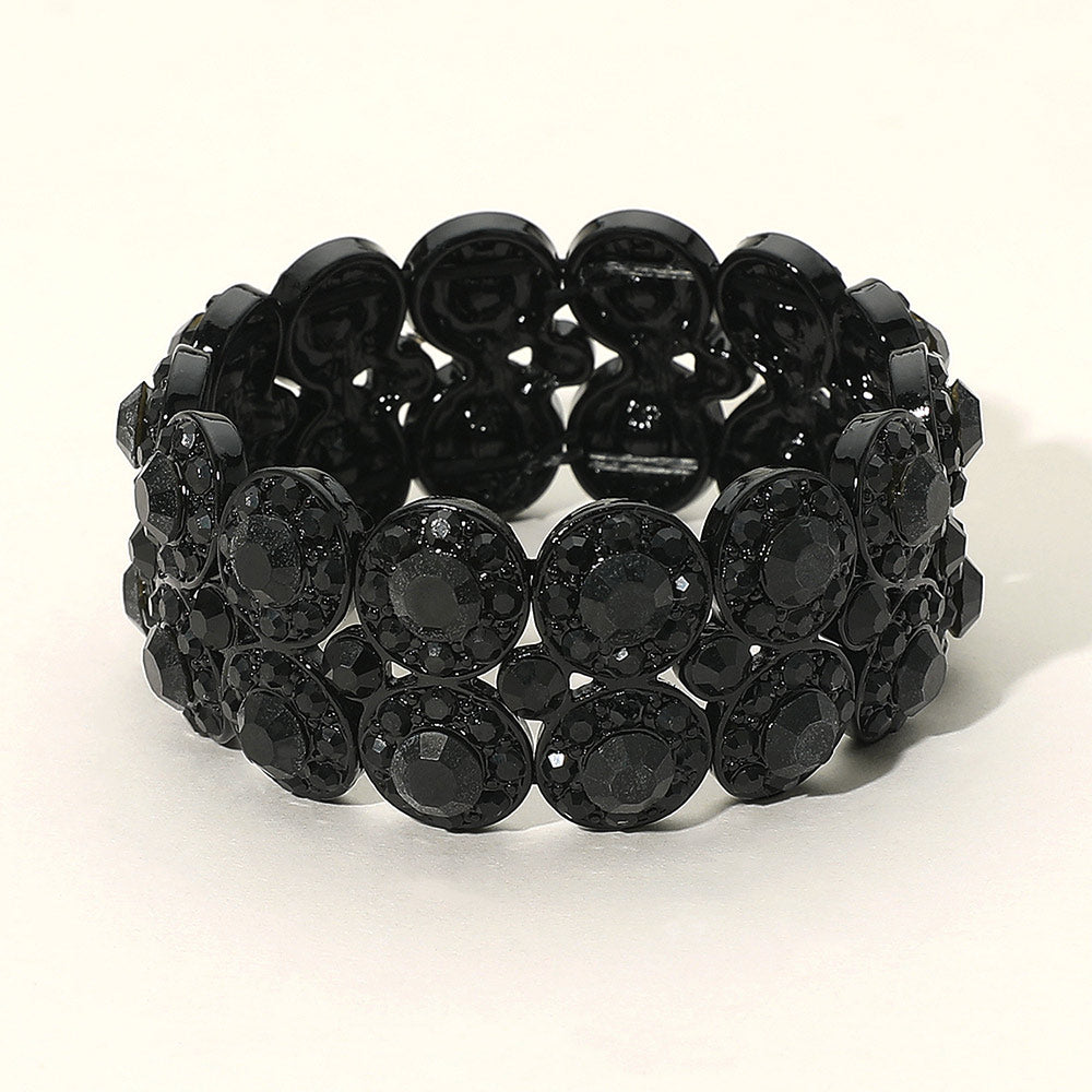 Madeline Love Black, Jet Black Crystal Rhinestone Stretch Evening Bracelet - Bracelets