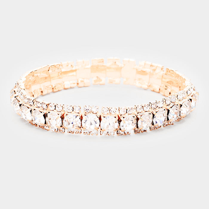 Madeline Love Clear, Rose Gold Crystal Rhinestone Stretchable Bracelet - Bracelets