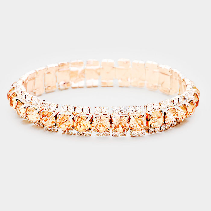 Madeline Love Peach, Rose Gold Crystal Rhinestone Stretchable Bracelet - Bracelets