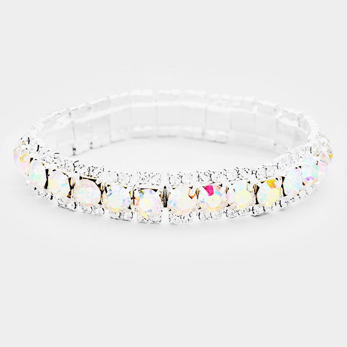 Madeline Love AB, Silver Crystal Rhinestone Stretchable Bracelet - Bracelets