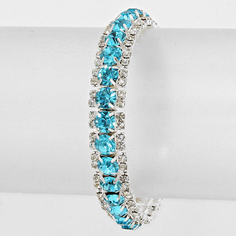 Madeline Love Aqua, Silver Crystal Rhinestone Stretchable Bracelet - Bracelets