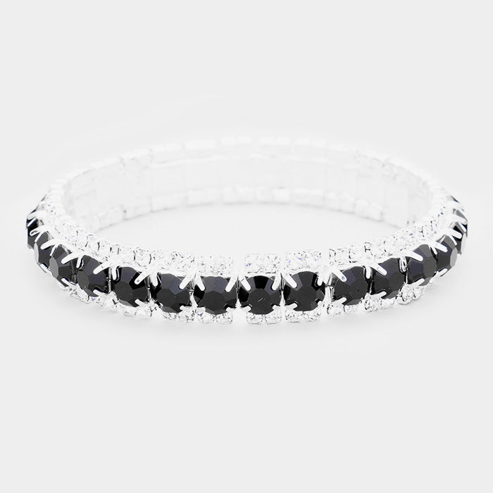 Madeline Love Black, Silver Crystal Rhinestone Stretchable Bracelet - Bracelets