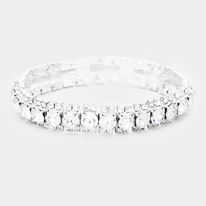 Madeline Love Clear, Silver Crystal Rhinestone Stretchable Bracelet - Bracelets