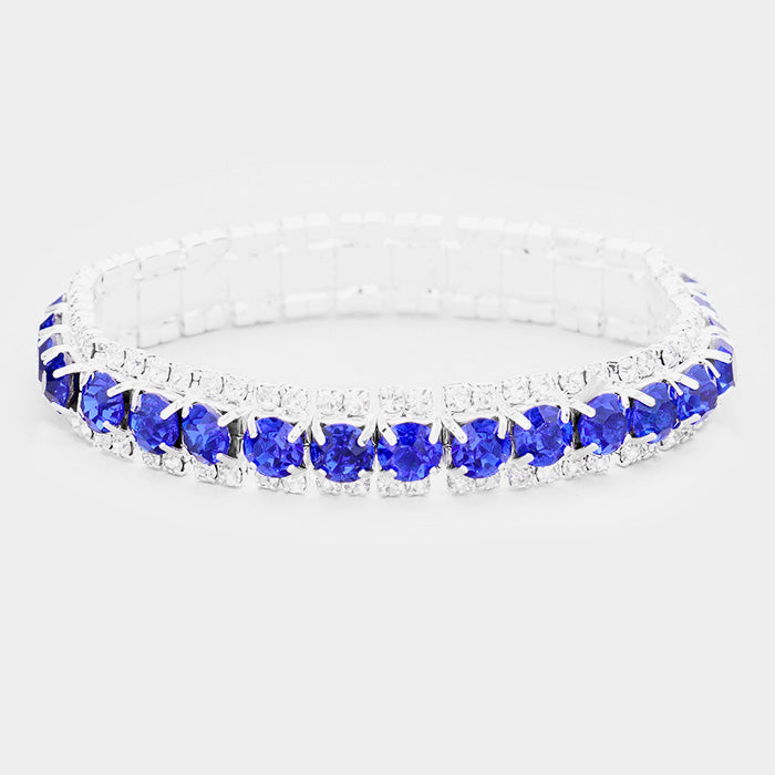 Madeline Love Sapphire, Silver Crystal Rhinestone Stretchable Bracelet - Bracelets