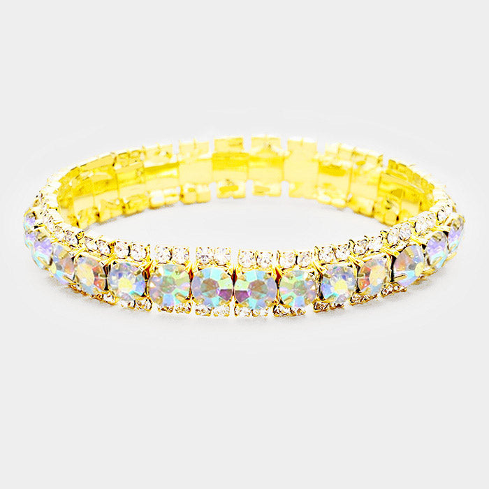 Madeline Love AB, Gold Crystal Rhinestone Stretchable Bracelet - Bracelets