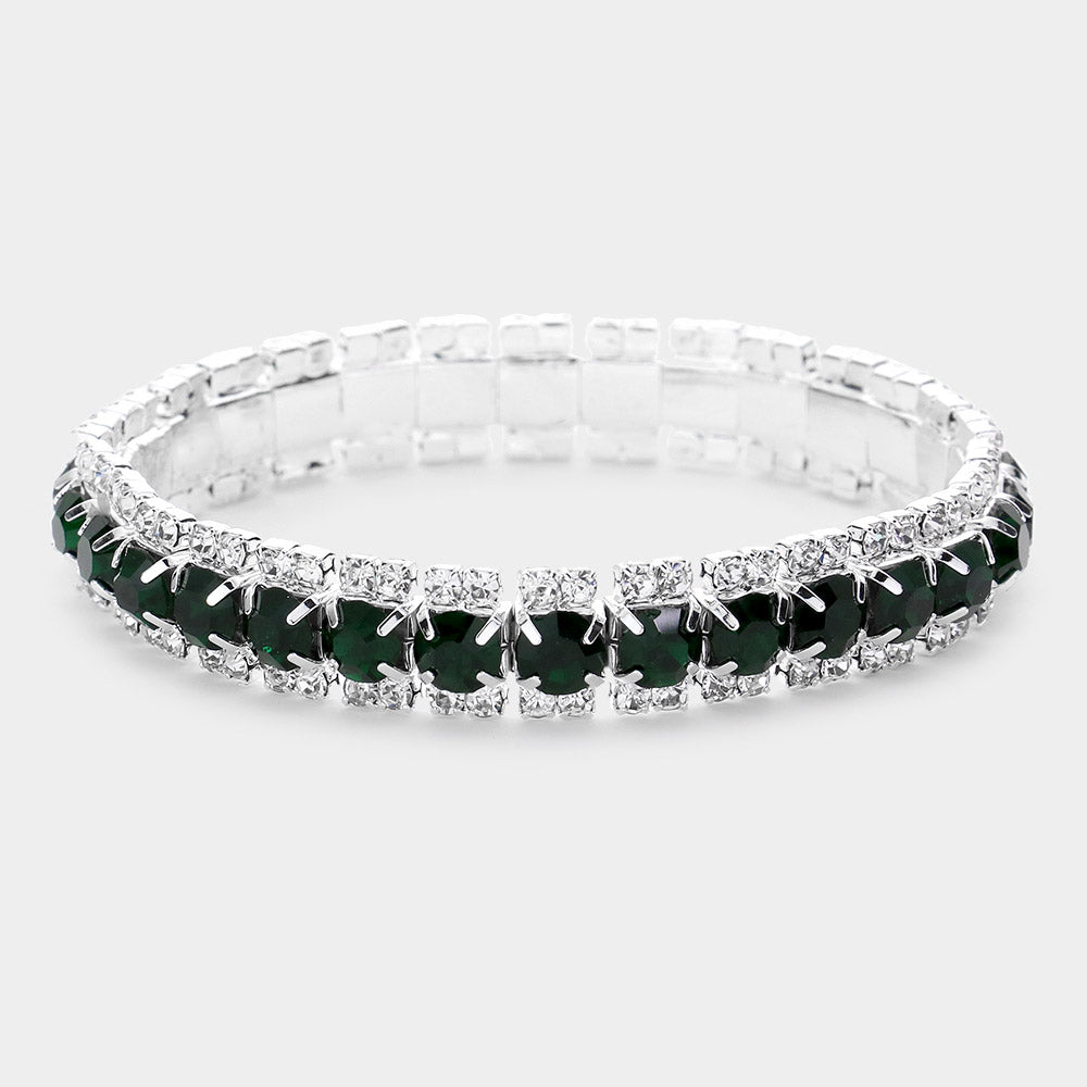 Madeline Love Emerald, Silver Crystal Rhinestone Stretchable Bracelet - Bracelets