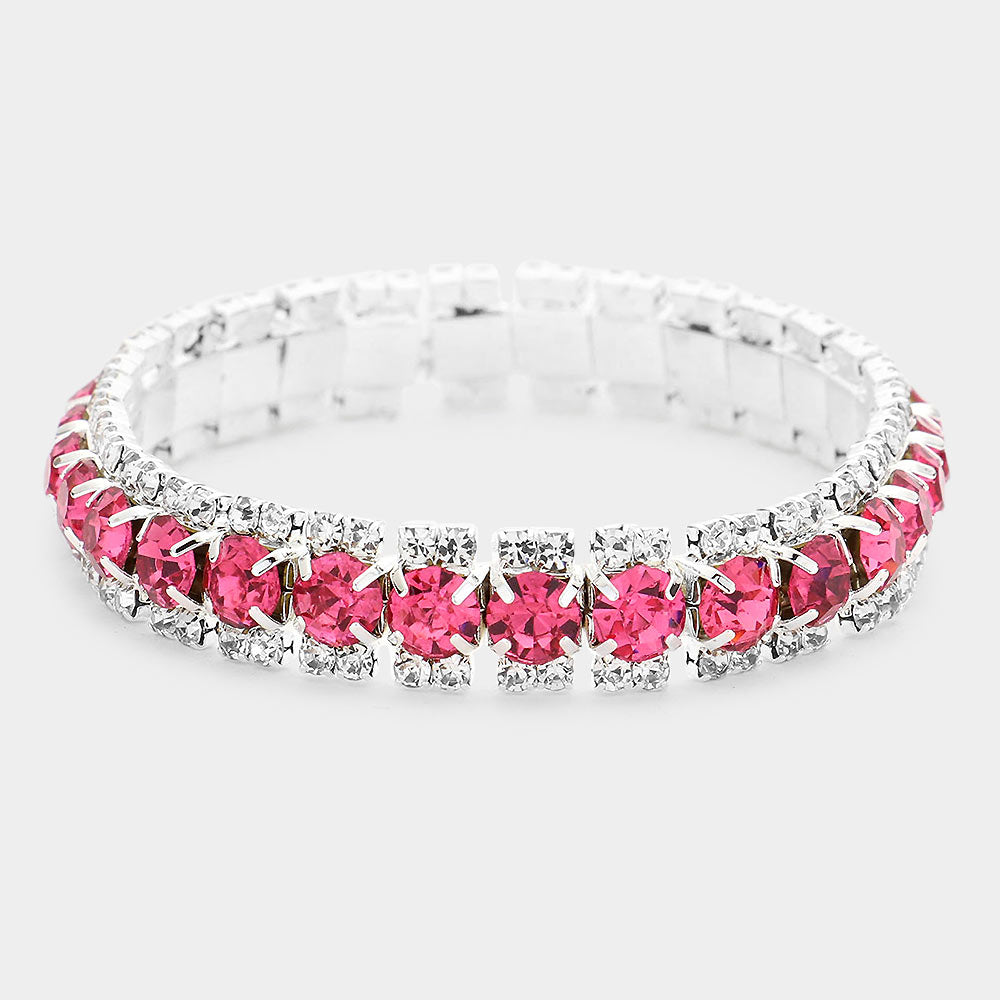 Madeline Love Pink, Silver Crystal Rhinestone Stretchable Bracelet - Bracelets
