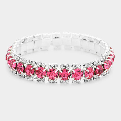 Madeline Love Pink, Silver Crystal Rhinestone Stretchable Bracelet - Bracelets