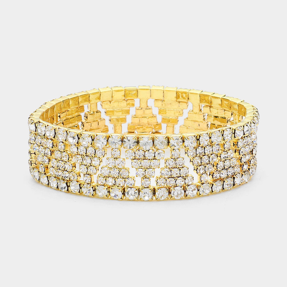 Madeline Love Clear, Gold Rhinestone Paved Stretch Evening Bracelet