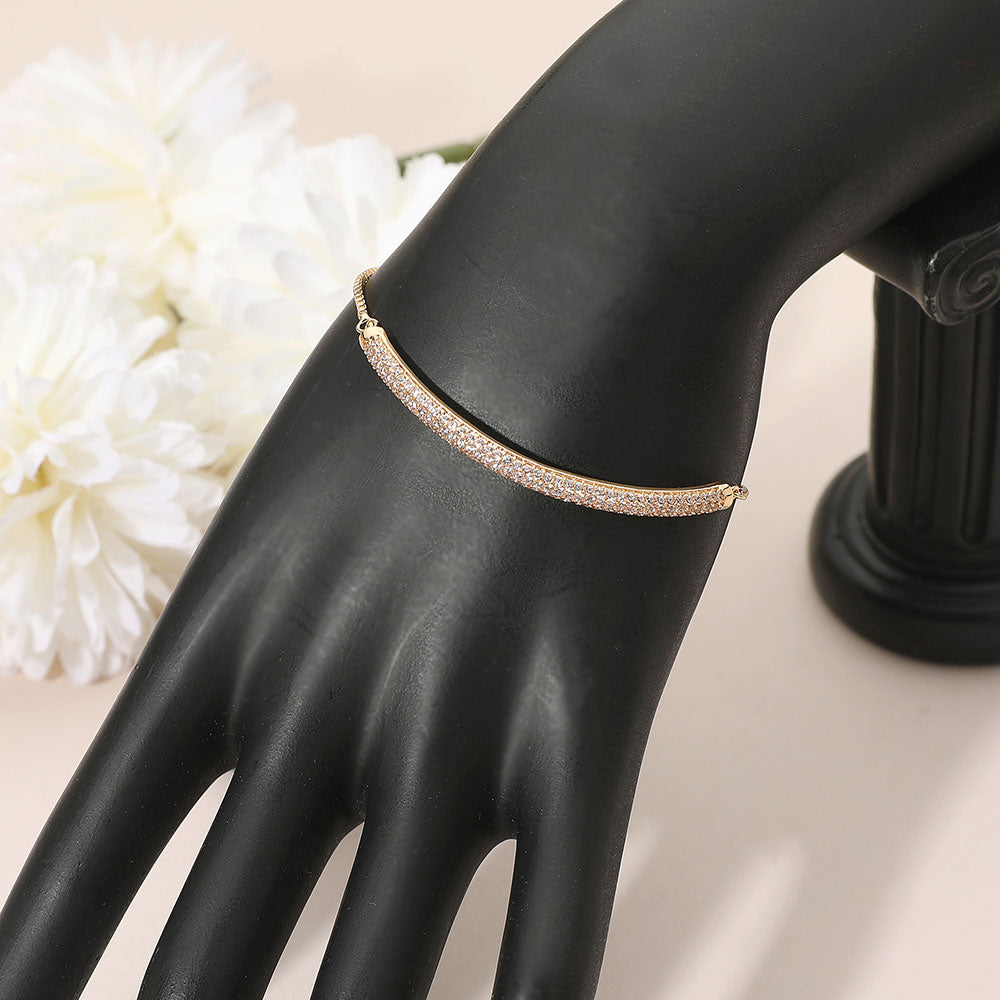 Madeline Love Clear, Gold CZ Stone Pave Bar Accent Adjustable Evening Bracelet - Bracelets