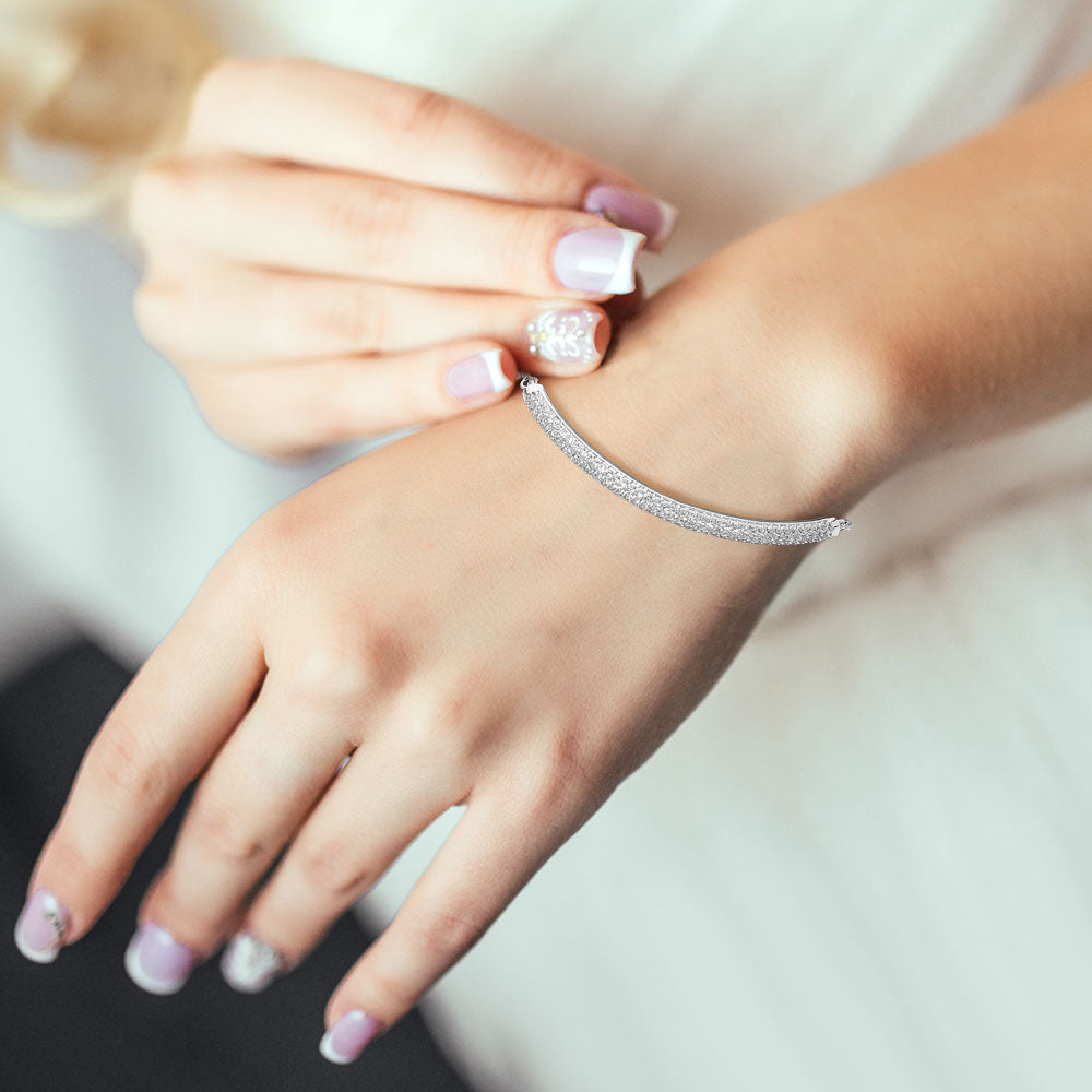 Madeline Love Clear, Silver CZ Stone Pave Bar Accent Adjustable Evening Bracelet - Bracelets