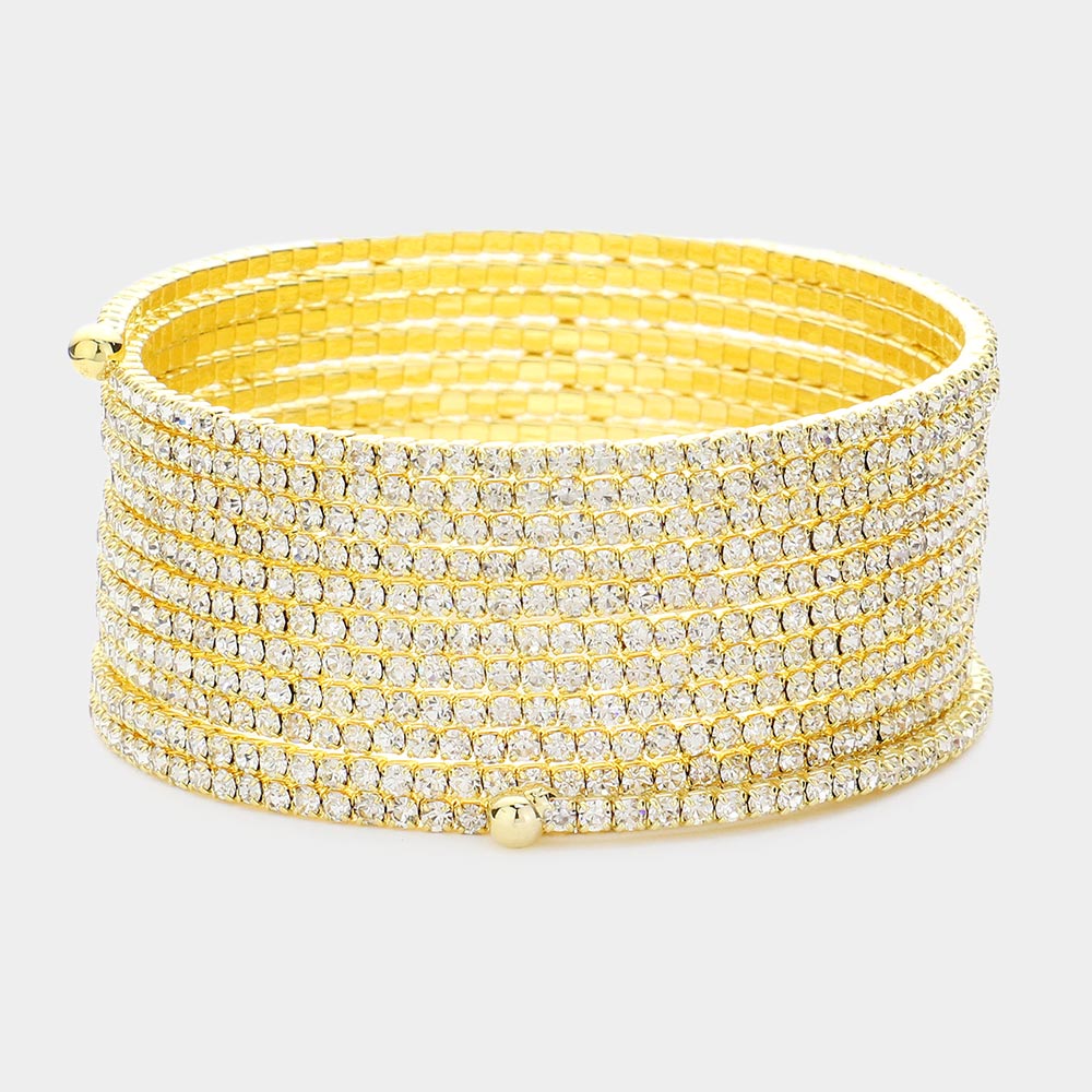 Madeline Love Gold 12Rows Rhinestone Coil Evening Bracelet - Bracelets