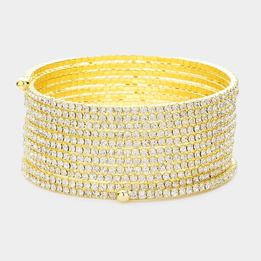 Madeline Love Gold 12Rows Rhinestone Coil Evening Bracelet - Bracelets