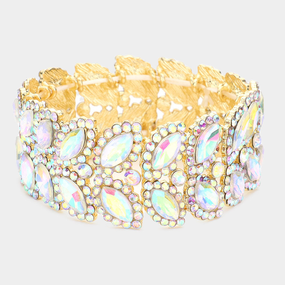 Madeline Love AB, Gold Marquise Stone Embellished Stretch Evening Bracelet