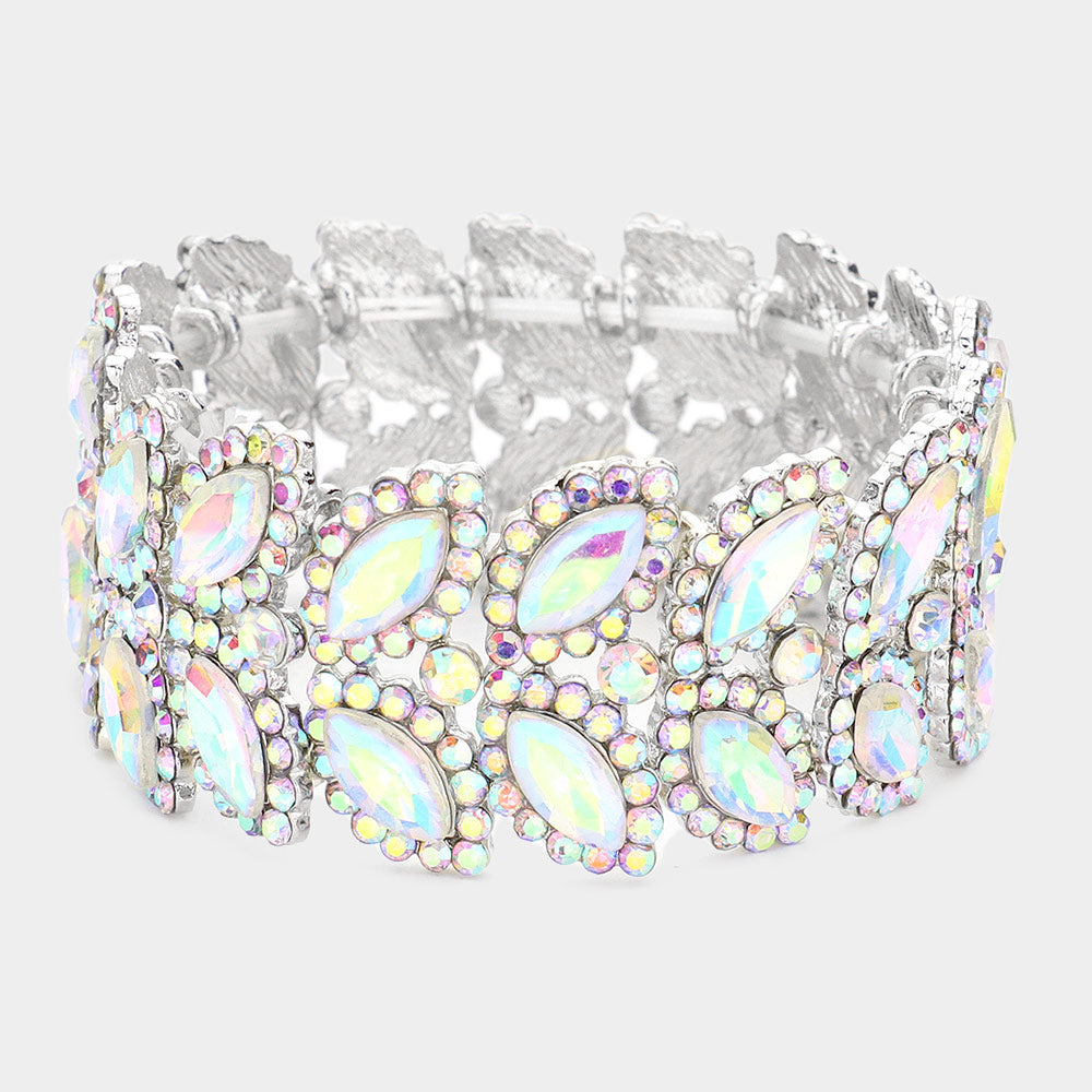 Madeline Love AB, Silver Marquise Stone Embellished Stretch Evening Bracelet