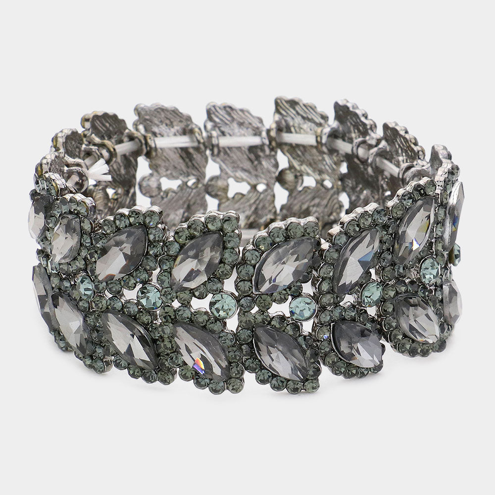 Madeline Love Black Diamond Marquise Stone Embellished Stretch Evening Bracelet