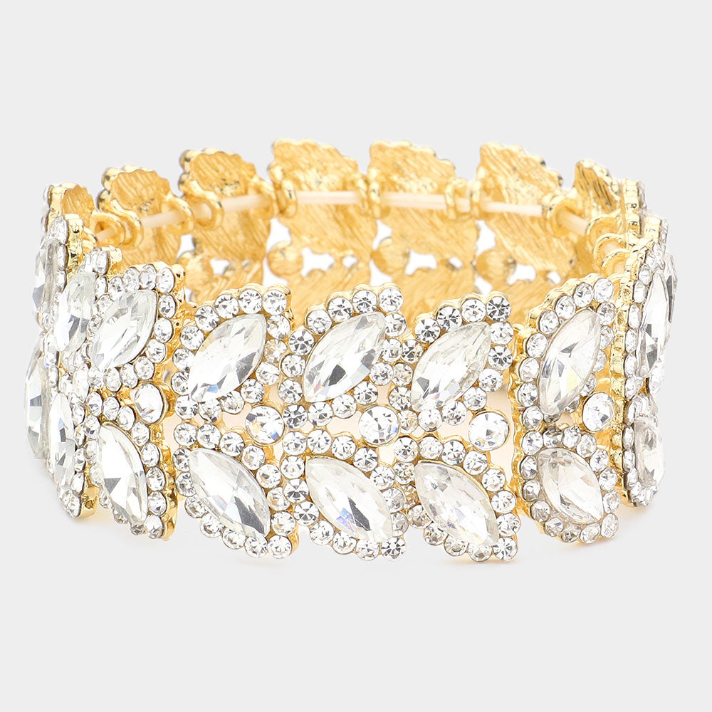 Madeline Love Gold Marquise Stone Embellished Stretch Evening Bracelet